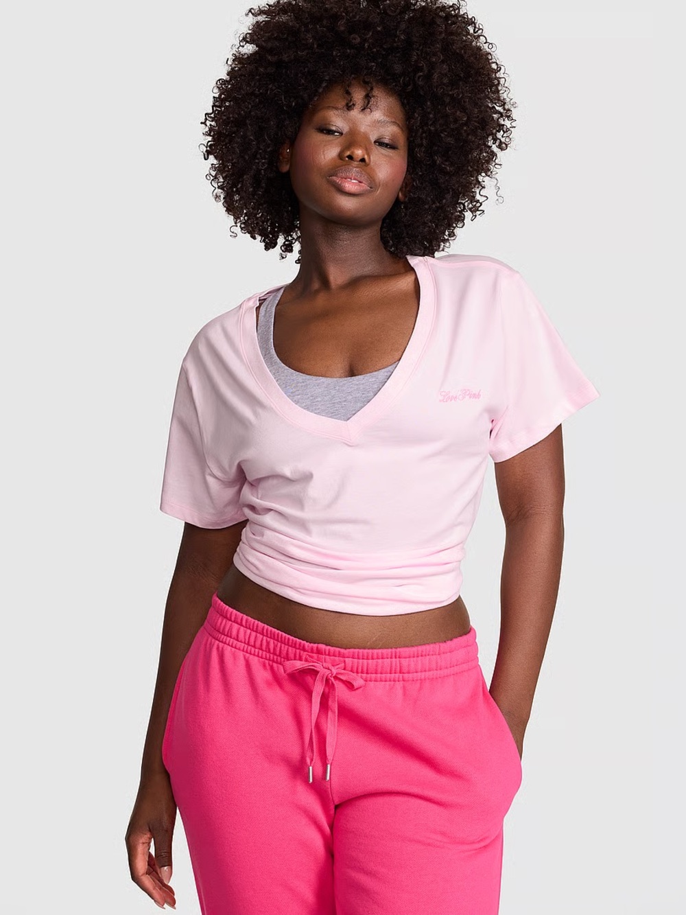 Victoria’s Secret Pink Size Small Medium Campus Short Slv V Neck Tee Pink Tulip